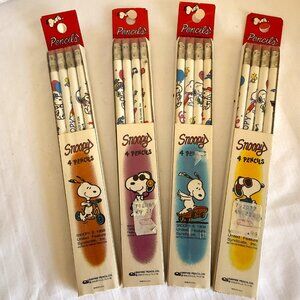 4 Sets Vintage Peanuts Snoopy Pencils By Empire Pencil Corp-4pk Sealed 1980's